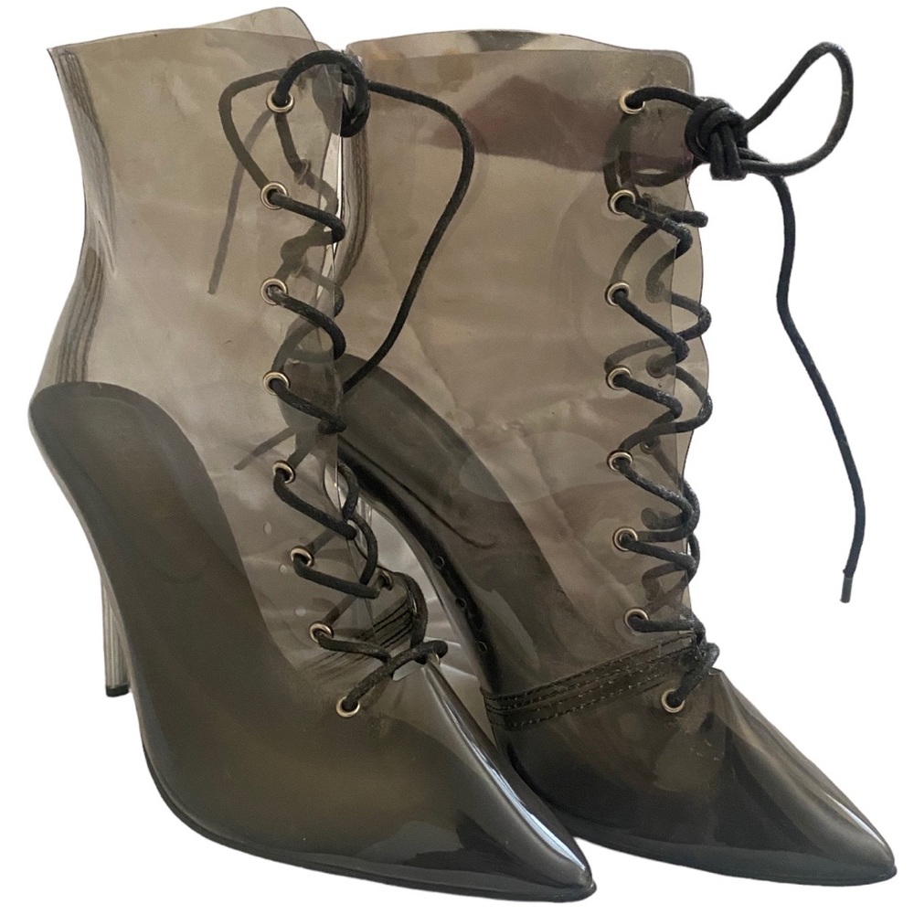 Miss Lola | NWOT Black pointed toe Transparent Stiletto High Heel Clear booties